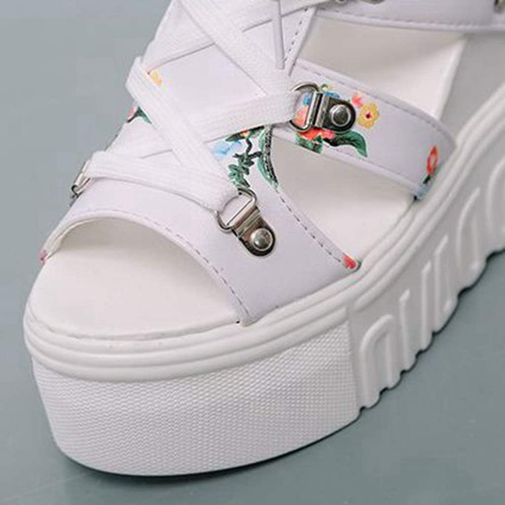 MIOKE Womens Floral Wedge Platform Sandals Gladiator Peep Toe Chunky High Hidden Heel Zipper Caged Bootie - Image 4