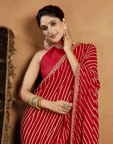 Image of SIRIL Women's Georgette Bandhani Printed Saree With Unstitched Blouse Piece