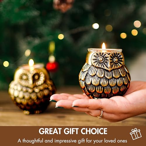 BEHOMA Aluminium Owls with Votives Set of Mother and Child | Statue for Home Decor Tabletop Living Room | Candle Holder Gift Showpiece for Mothers Day, Birthday, Anniversary | Votives Candle Included 6