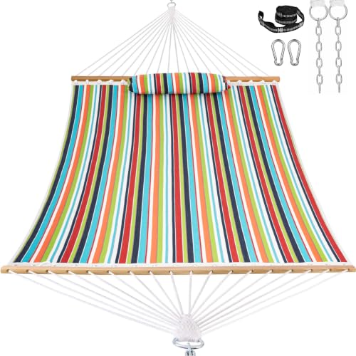 Image of Lazy Daze Hammocks 12 FT Sunbrella Fabric Quilted Hammock Double Sunbrella Quilted Hammock with Spreader Bars & Pillow, All Weather and Fade Resistant for Outdoor, 450 lbs Capacity, Carousel Confetti