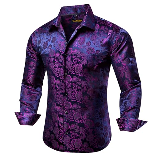 Mens Silk Paisley Dress Shirt Casual Button Down Shirt Long Sleeve Western Floral Shirts Wedding Party Holiday2