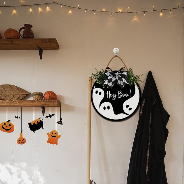 Decorazioni per porta fantasma, in legno, Hey, Boo, decorazione da parete per la casa, cartello di Halloween, decorazione spettrale per porta d' ingresso, portico, decorazione da parete