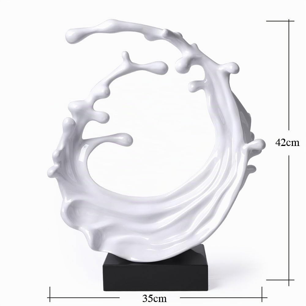 Escultura de Ola Marina Figura Abstracta Estatua Moderna Decoración Arte Interior Regalo para Salon Comedor Oficina Blanca 42cm