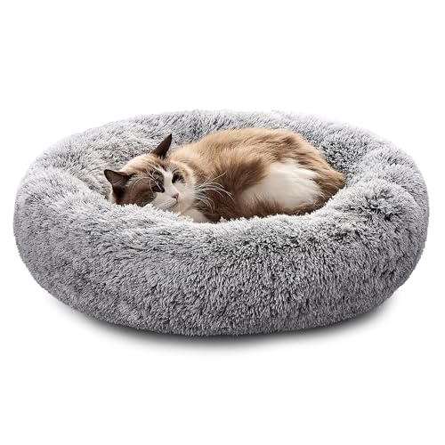 Pisi Bili Hundebett Katzenbett 60 cm Waschbar flauschig orthopädische Hundebetten große und kleine Hunde Katzenschlafplatz für Katzen Donut (Grau 60cm)