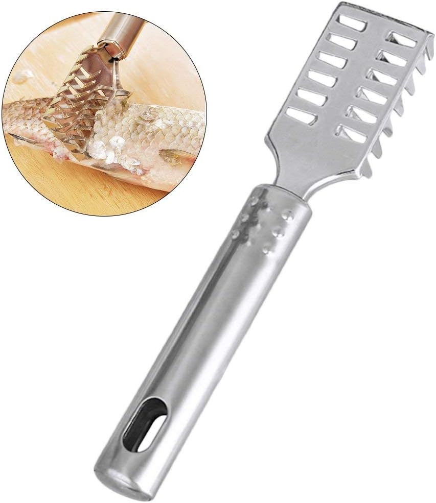 Jowneel Stainless Steel Grip Handle Fish Scale Scraper, Fast Cleaning Fish Skin Steel Brush Shaver Remover Cleaner Descaler Fishing Tools