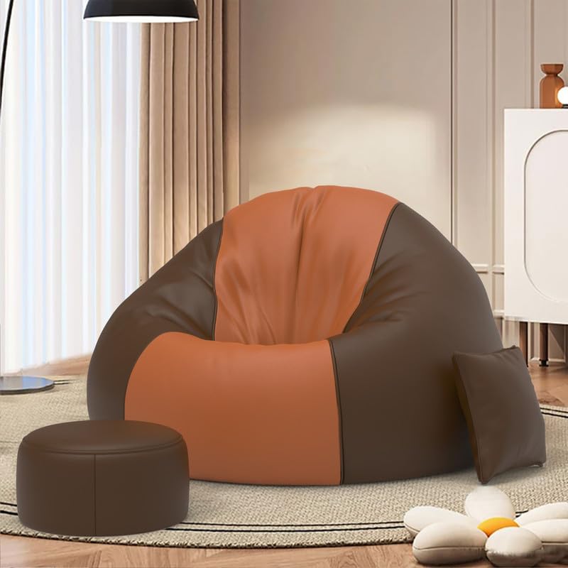 Image of Biggie Bean Bag Chair with Beans Filled 6XL Classic Comfort Bean Sofa-Crafted for Comfort-Styled for Modern Homes with Free Cushion & Footrest (Matching Color : Leatherette Tan-Brown Brown)