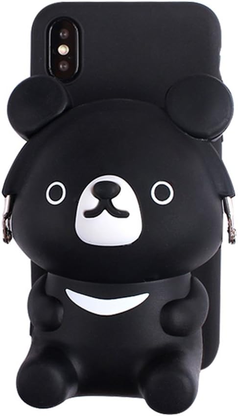 UnnFiko Wallet Phone Cases for iPhone Xs Max 3D Cartoon Cute Bear Purse Stand Holder, Squishy Soft Silicone Protective Phone Case for Girls Women Apply to iPhone Xs Max (Black)
