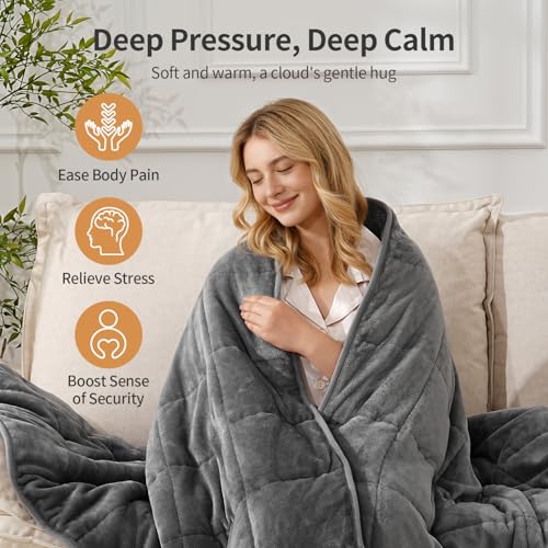 Image of Uttermara Weighted Blankets for Adults Full Size, 10lbs 48x72 inches Blanket with Soft Warm Plush Sherpa Fleece, Washable Thick Heavy Throw for Sleeping and Calming, Grey