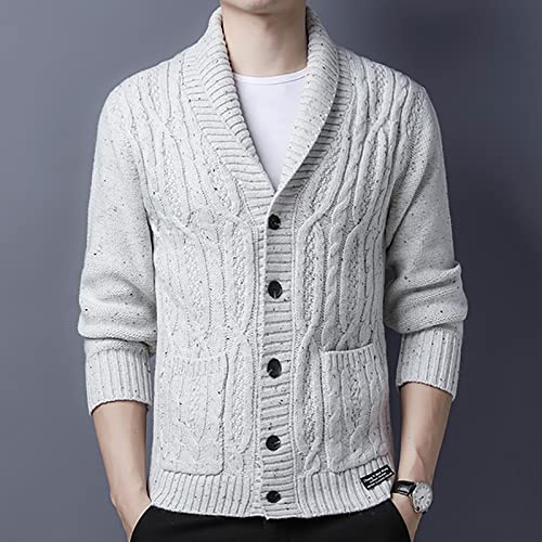utcoco Men's Open Front Cable Knit Cardigan Shawl Collar Button Down Cardigan Sweaters for Men2
