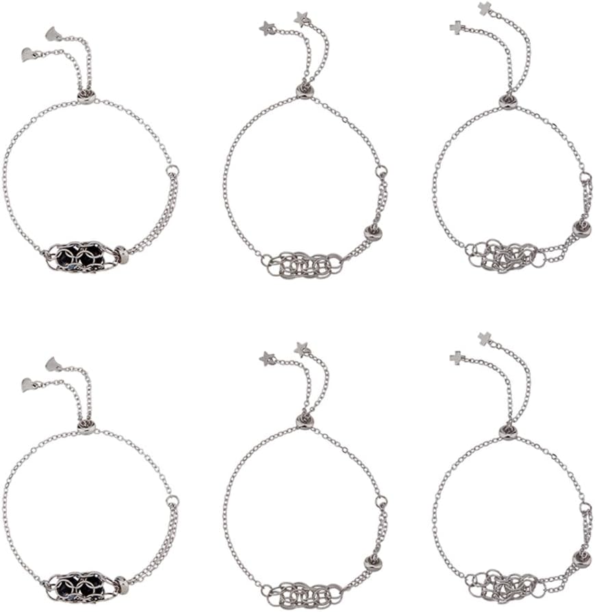 DICOSMETIC 6Pcs 3 Styles Stainless Steel Crystal Bracelet Holder Empty Stone Holder Bracelets Silver Crystal Cage Bracelet for DIY Bracelets Making, Cage Inner Diameter: 3/4~2-7/8 Inch(1.8~7.2cm)