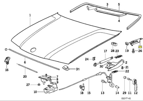 Alinea tu coche con esta bisagra de capó derecha original para BMW E36, código 8132002 3