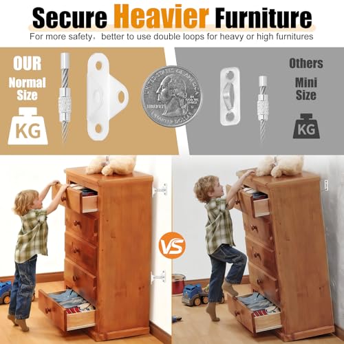 Uordirya 6-Pack Furniture Anchors for Baby Proofing, Anti Tip Straps Safety Kit to Prevent Dresser, Bookshelf, Cabinet from Tipping Over for Child & Pet Safety - Thumbnail 5