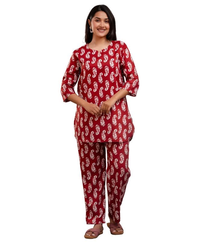 Image of Night Suit for Women Pure Cotton Printed Night Suit Top and Pyjama Set for Women's Night Dress of Shirt & Pyjama Set for Womens Night Dress for Woman