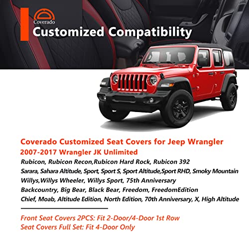 Image of Coverado Seat Covers for Jeep Wrangler JK JL, Leather Red Seat Covers for Truck Automotive Seat Covers Custom Fit for 2007-2024 Jeep Wrangler 2-Door /4-Door（Front）