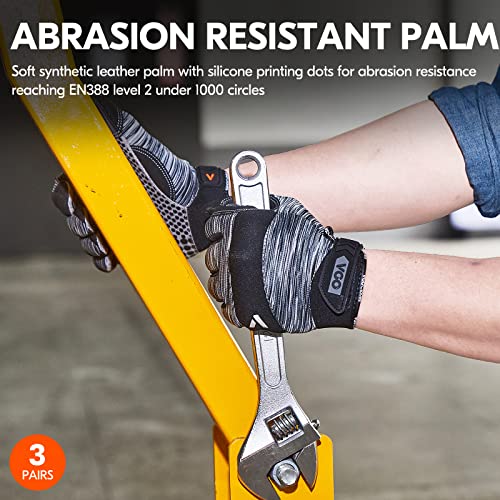 Vgo... 3-Pairs Work Glove, High Dexterity Synthetic Leather With Silicone For Antislip,Multipurpose(Size L,3 Color,Sl7895) #TOP3