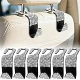 BFXM 6 Pack Bling Car Seat Headrest Hooks, Rhinestone Purse Hook for Car, Universal Storage Organizer for Handbag Grocery Bags Coats, Bling Car Accessories for Women (Bling White)