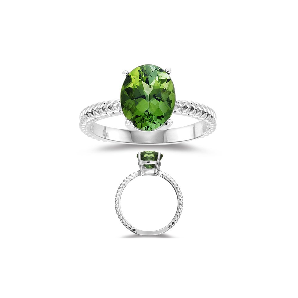 2.85 Ct 10x8 mm AA Oval Green Tourmaline Solitaire Ring in 14KW Gold