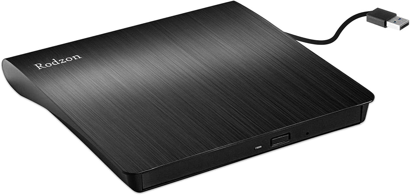 Rodzon Grabadora Externa USB 3.0, Unidades Portátil CD/DVD /-RW/ROM Estable con Lector/Quemador/Re - Quemador para Win 10/8 / 7 / XP/Vista/Linux/Mac OS
