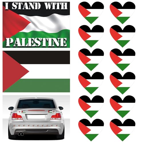 Hpbaggy 14 Stück Ensemble de Mini Drapeaux, Drapeau Palestine Voiture Autocollant, pour Voiture, Pare-Chocs, Miroir, Ipad, Camionnette, Ordinateur Portable - Motif Drapeau de la Palestine Gaza