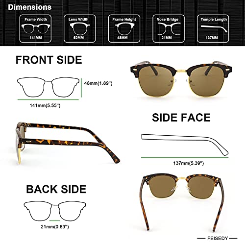 FEISEDY Sunglasses for Men Women Matte Finish Semi-Rimless Frame Driving Sun glasses Mirror 100% UV Blocking B22424