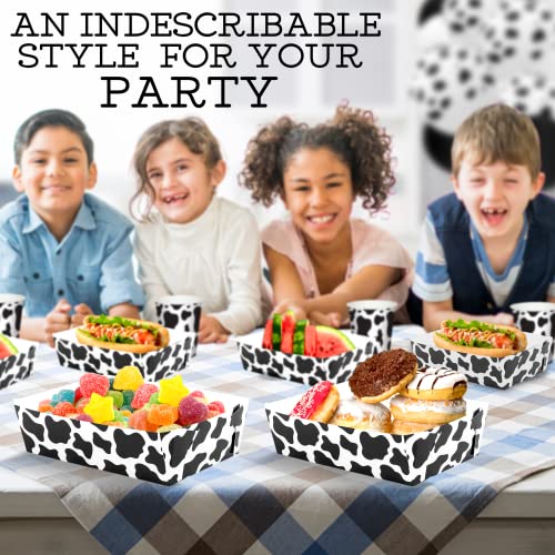 BELMAKS 50 Cow Print Paper Food Trays Cow Plates Cow Print Party Supplies Paper Tray Cow Party Favors Nacho Trays Paperboard Tray Paper Food Boats Hot Dog Tray
