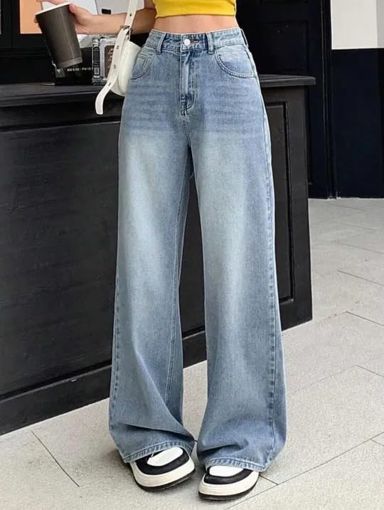 Image of KOTTY Women Trendy Wide Leg Jeans High Waist Baggy Fit Denim Streetwear Jeans