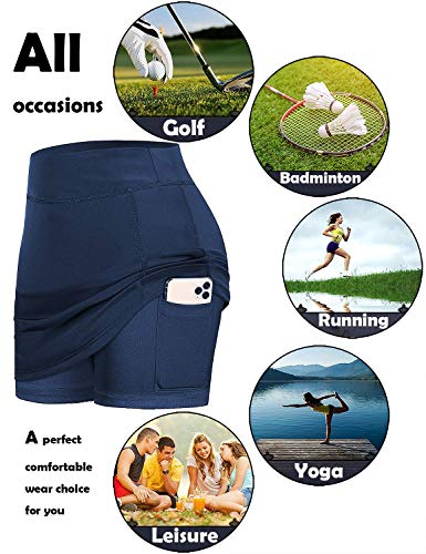 Image of BLEVONH Women Tennis Skirts Inner Shorts Elastic Sports Golf Skorts with Pockets
