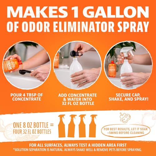Image of Angry Orange Pet Odor Eliminator 8 oz. bottle- Industrial Strength Pet Odor Remover - Makes (4) 32oz. Bottles - 1 Gallon - Neutralizes and Sanitizes Tough Pet Odors Fast