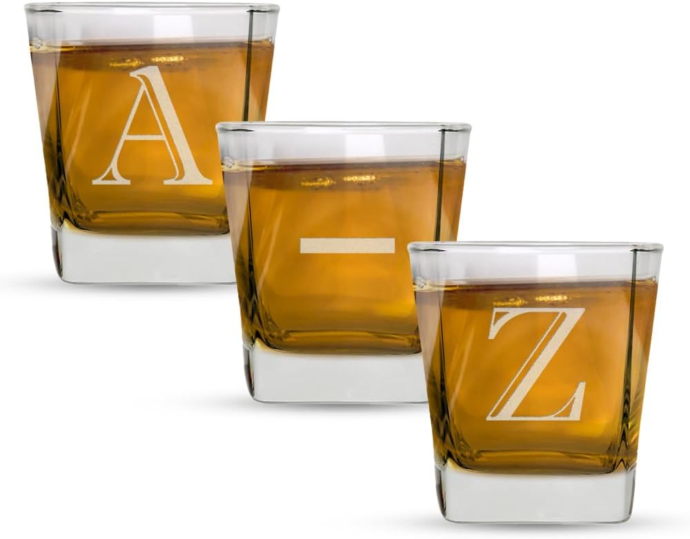 Monogram Whiskey Glasses 2 pcs - A - Z Customized Ideal for Crafting Old Fashioned Cocktails – Unique Bourbon Glasses - best personalized Glass Gifts for mens - (Letter K)