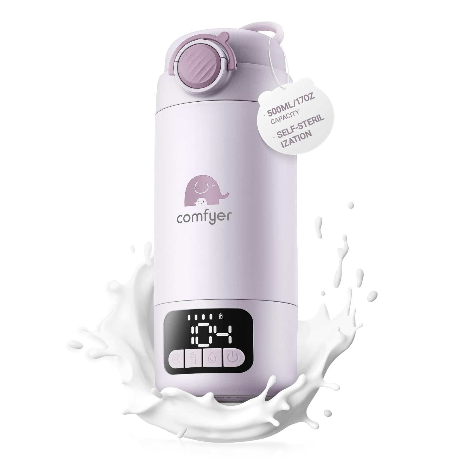 Comfyer Tragbarer Flaschenwärmer unterwegs Pro für Baby & Familie-Schnell Aufheizen mit 16000mAh Akku,Integrierter hygienisch Sterilisator, Baby Milch-/Wasserwärmer für Unterwegs und Zuhause, 500ML