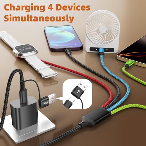 Image of Dual USB C Multi Charging Cable with iWatch Charger, 2 Pack 5FT Travel