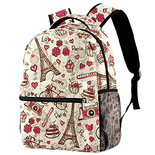 Sac à dos de voyage Tour Eiffel pour filles et garçons avec porte-bouteille intégré