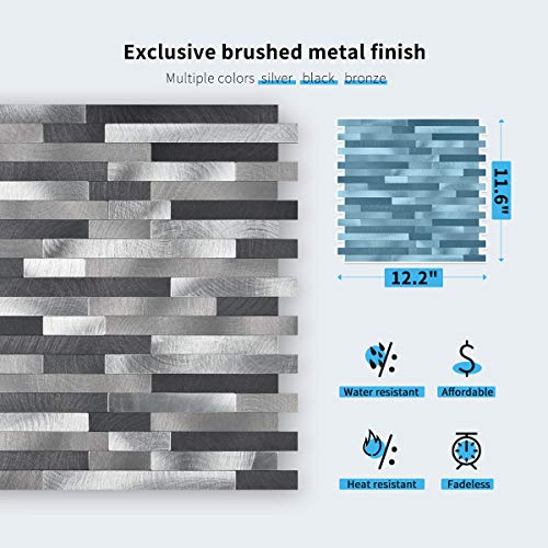 Art3D 10-Sheet Metal Peel And Stick Tile Backsplash For Kitchen, 12X12, Matt Black, Gray, White #TOP5