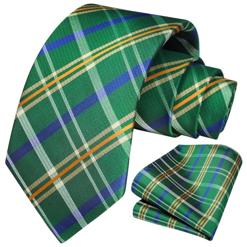 Image of HISDERN Mens Ties Plaid Tie and Pocket Square Set Classic Woven Formal Checkered Neckties & Handkerchief Wedding Party