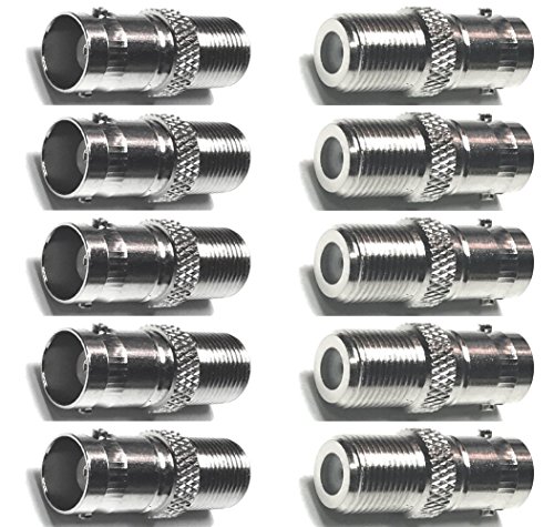 CESS BNC Female to F Type Female CCTV Security Camera RF/Coaxial Adapter Connector (LW) (10 Pack)