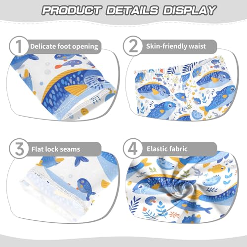 Cartoon Fish Boy Blue Kids Girl's Leggings Soft High Waisted Workout Pants Running3