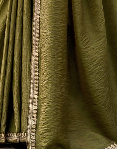 Image of SIRIL Women's Shimmer Silk Sequence Embroidery Lace two Tone Saree With Embroidery Unstitched Blouse Piece