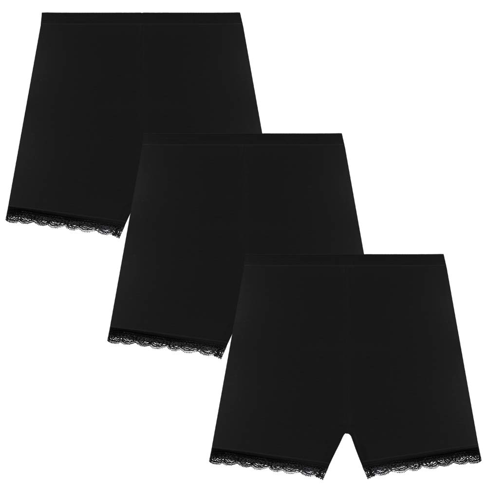 3-12 Years Girls Solid Color Lace Trim Boyshort Underwear Safety Dress Panties Multipack