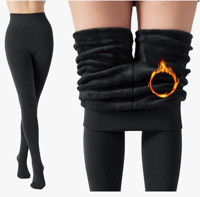 Black Thermal Stockings/Legging for Women – Worm Fleece-Lined, Ultra-Warm Winter Tights, Perfect for Cold Weather|| Waist size 26 to 34 Inch Stretchable-image-20