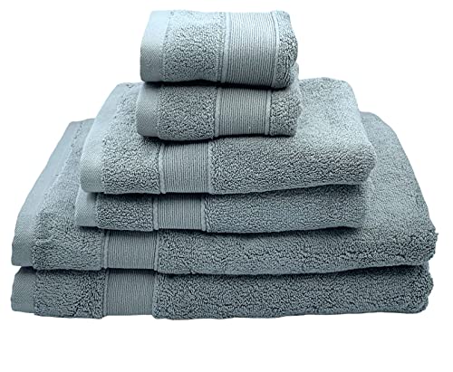 Juego de 6 Toallas, 2 Toallas de baño 70x140cm, 2 Toallas de Mano 35x75cm y 2 Toallas de Rostro 35x35 cm, 100% Algodón (Gris)