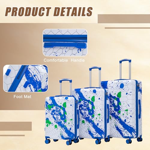 Image of Hardshell Luggage Sets, Lightweight Stripes Suitcases with Spinner Wheels, Blue-PC