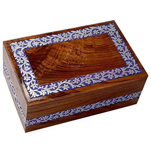 Hind Handicrafts Urnas de cremación de madera hechas a mano y hechas a mano para cenizas humanas, adultos, caja de urna funeraria (X-tra grande: 27,9 x 18,4 x 11,4 cm - 118 kg, borde plateado) Cover