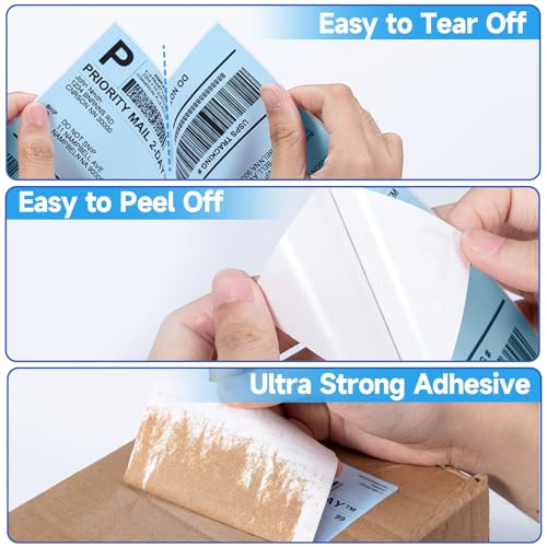 Image of Phomemo 4X6'' Thermal Shipping Label - Pack of 100 4x6 Fan-Fold Label for Shipping Labels, Address, Mail, Product Logo Labels, Commercial Grade, Blue