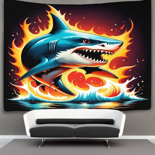 Tapisserie requin 3D deco murale tissu grand format 180x230cm pour chambre