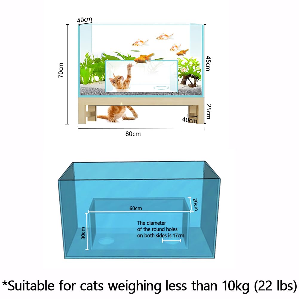 Acuario De Juguete De Gato De Lujo, Tanque De Pescado De Entretenimiento, Rectangular 2 En 1 para Pescado Y Gato, Con Base De Madera Sólida, Amenidad Del Hogar De Mascotas