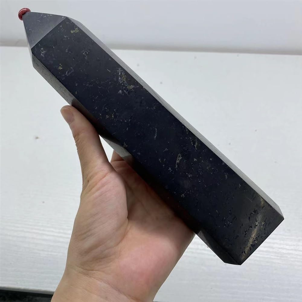 PAKMEZ Natural Graphite Crystal Quartz Hexagonal Obelisk Extra Large Hand Polished Office Home Decoration (Size : 1300-1400g)