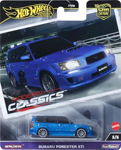 Image of Hot Wheels Premium Car Culture Collectible Toy Car, 1:64 Scale Die-Cast Subaru Forester STI, Modern Classics Vehicle with Real Riders Tires, Blue