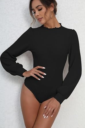 Women's Bodysuits Long Sleeve High/V/Mock Neck Leotard Tops Thong Casual Knitted Thermal Bodysuit Ladies Elegant Going Out Top Slim Fit One Piece Jumpsuit T-Shirt Basic Fall Winter Outfits