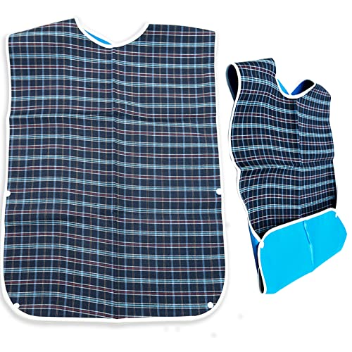 SZXMDKH Baberos impermeables para adultos, baberos lavables para comer, protector de ropa para ancianos, hombres y mujeres, azul, L
