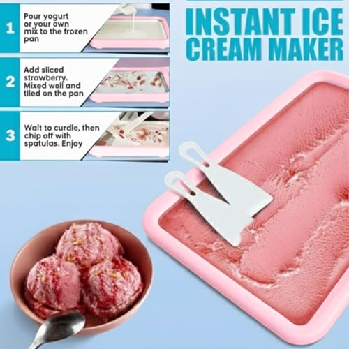Image of Extra Large Rolled Ice Cream Maker (14 inchx10 inch) - Make Instant IceCream w /the Family - Manual Roll Your Own IceCream - Roll Ice Cream Tray (Light Pink)